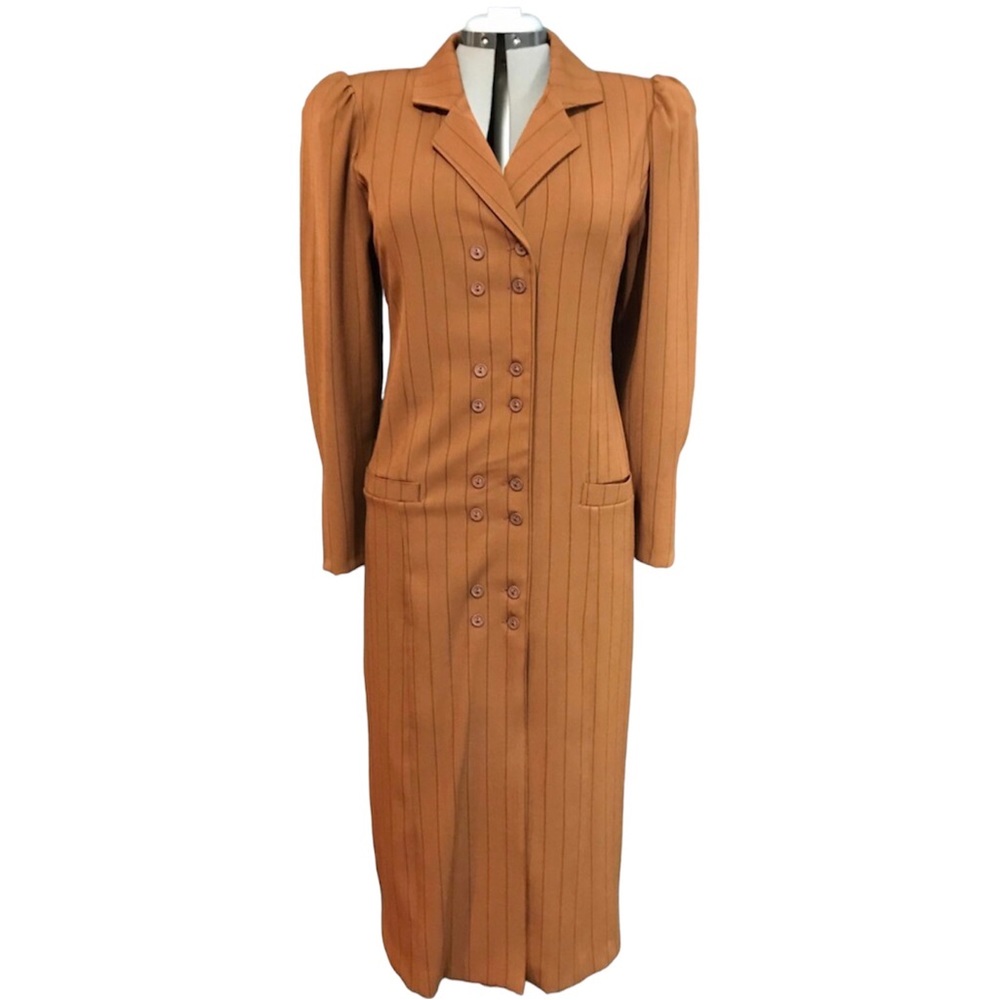 Vintage 1980s 80s Business Career Suit Dress 40 8 M Medium striped shirtdress JM